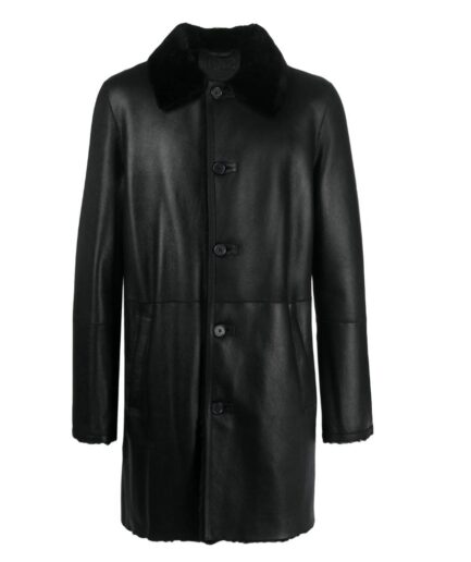Single-Breasted Faux Fur Men’s Leather Coat