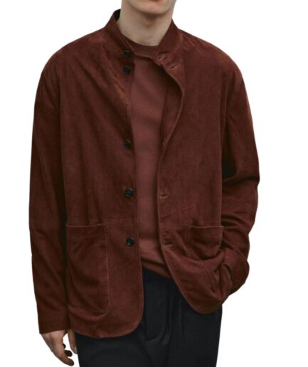 Suede Leather Stand Collar Jacket for men