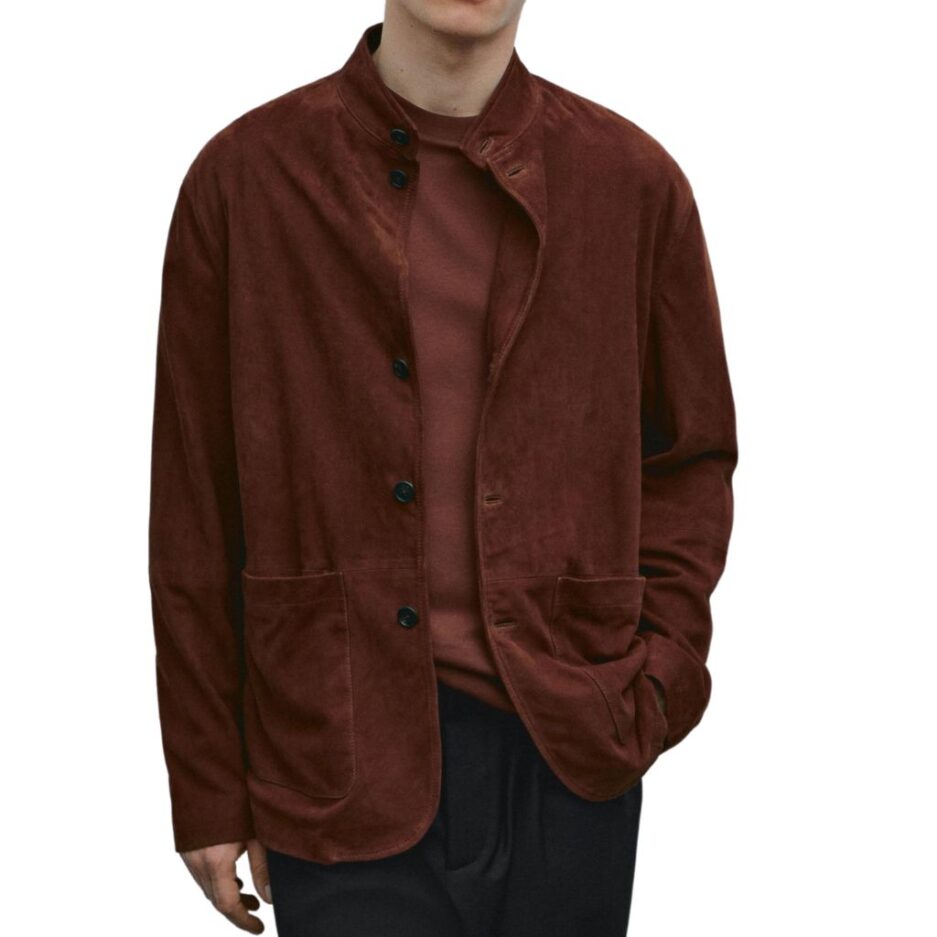 Suede Leather Stand Collar Jacket for men