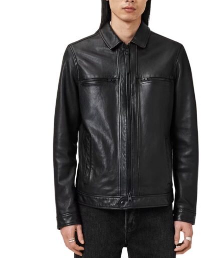 Cassic Biker Black Leather Jacket Mens