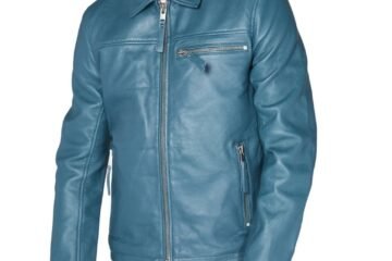 Men Biker Leather Jacket with zipper closure and zipper pockets