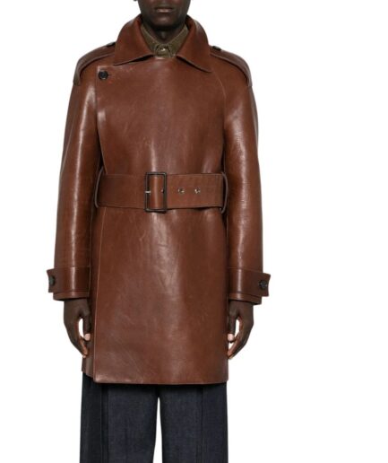 men's genuine leather trench coat Brown australia