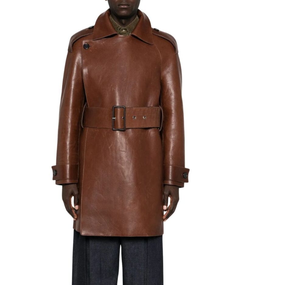 men's genuine leather trench coat Brown australia