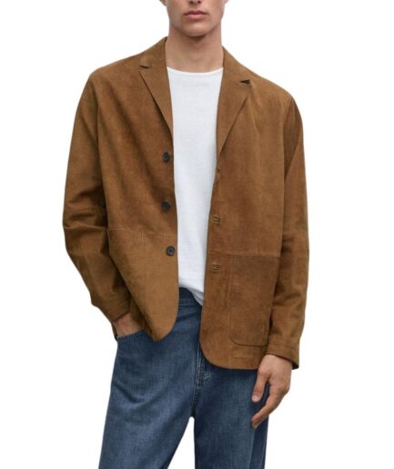 Formal Tan Suede Leather Blazer Men