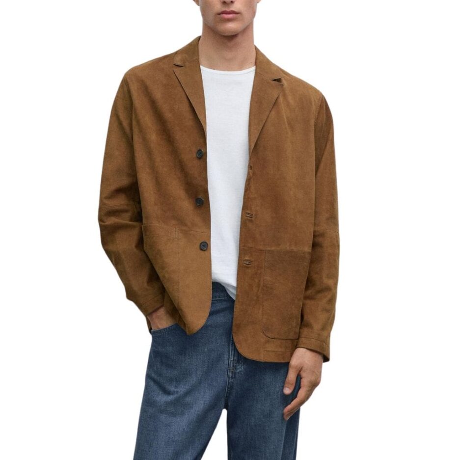 Formal Tan Suede Leather Blazer Men