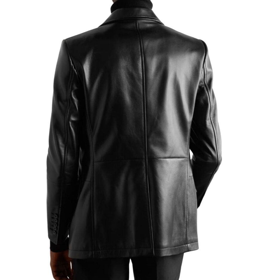 Traditional Black Men's Corporate Leather Blazer back