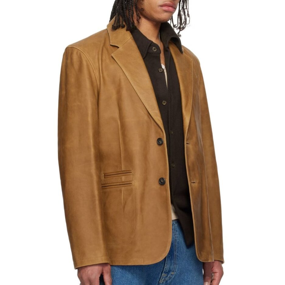 Tan Leather Blazer for men in USA