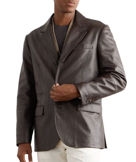 Single Breasted Men’s Leather Blazer