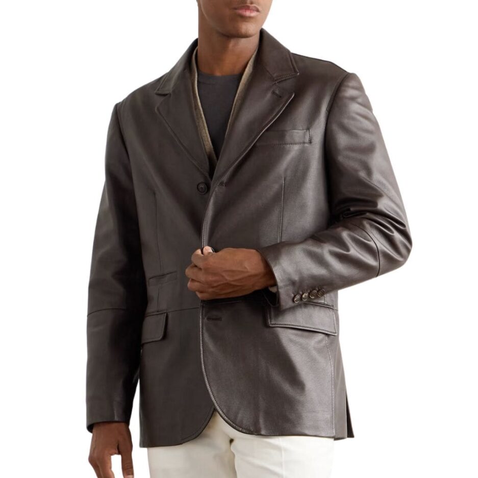 Single Breasted Men’s Leather Blazer
