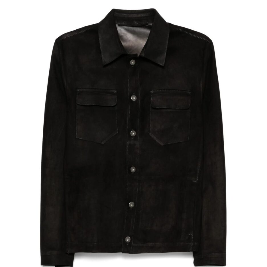 Black Suede Leather Shirt jacket