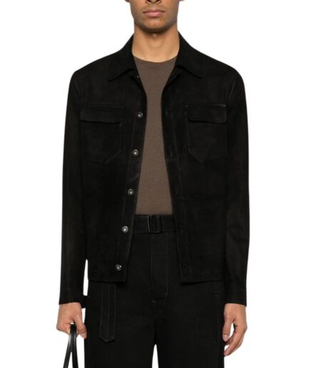 Black Suede Leather Shirt jacket for men