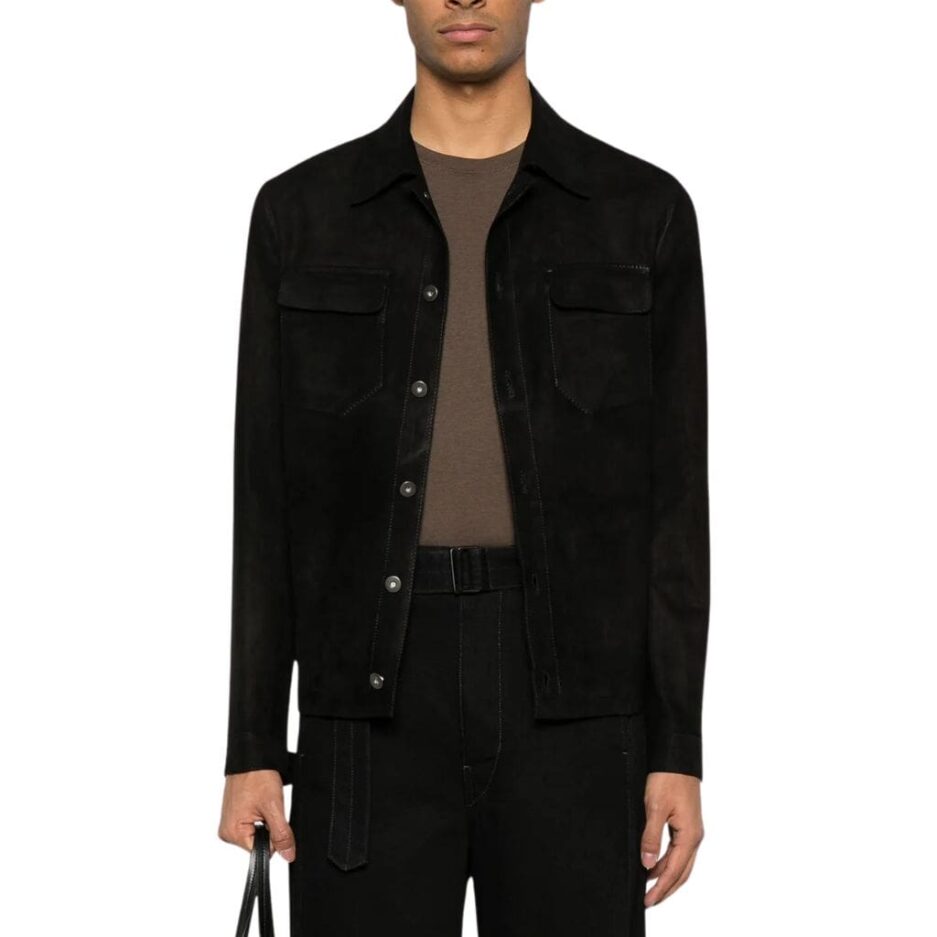 Black Suede Leather Shirt jacket for men