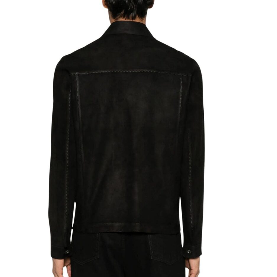 back Black Suede Leather Shirt jacket