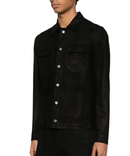 men Black Suede Leather Shirt jacket