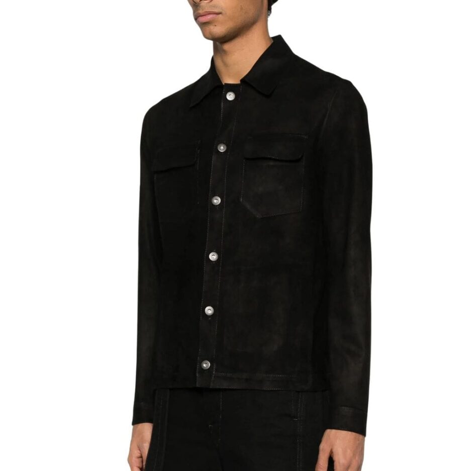 men Black Suede Leather Shirt jacket