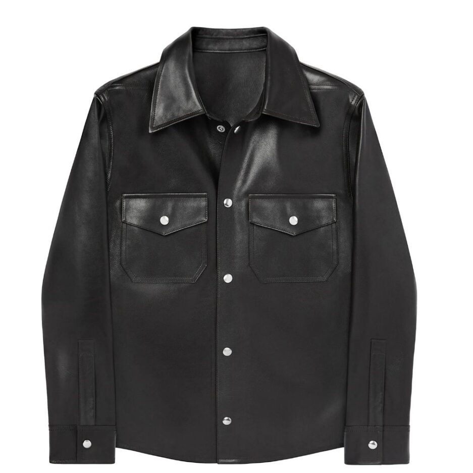 Patch Pocket Men Leather Shirt