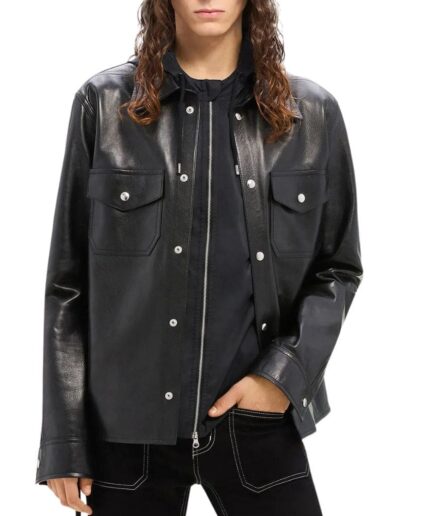 Patch Pocket Men's Leather Shirt USA