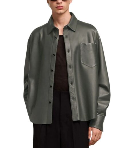 Olive Green Men's Leather Shirt