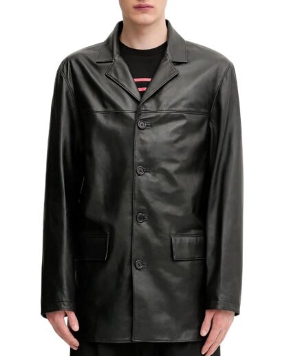 Long Length Men Leather Blazer