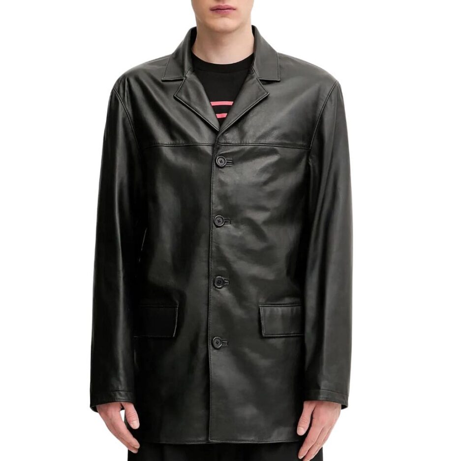 Long Length Men Leather Blazer
