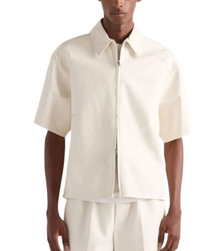 Off White Short Sleeves Leather Shirt