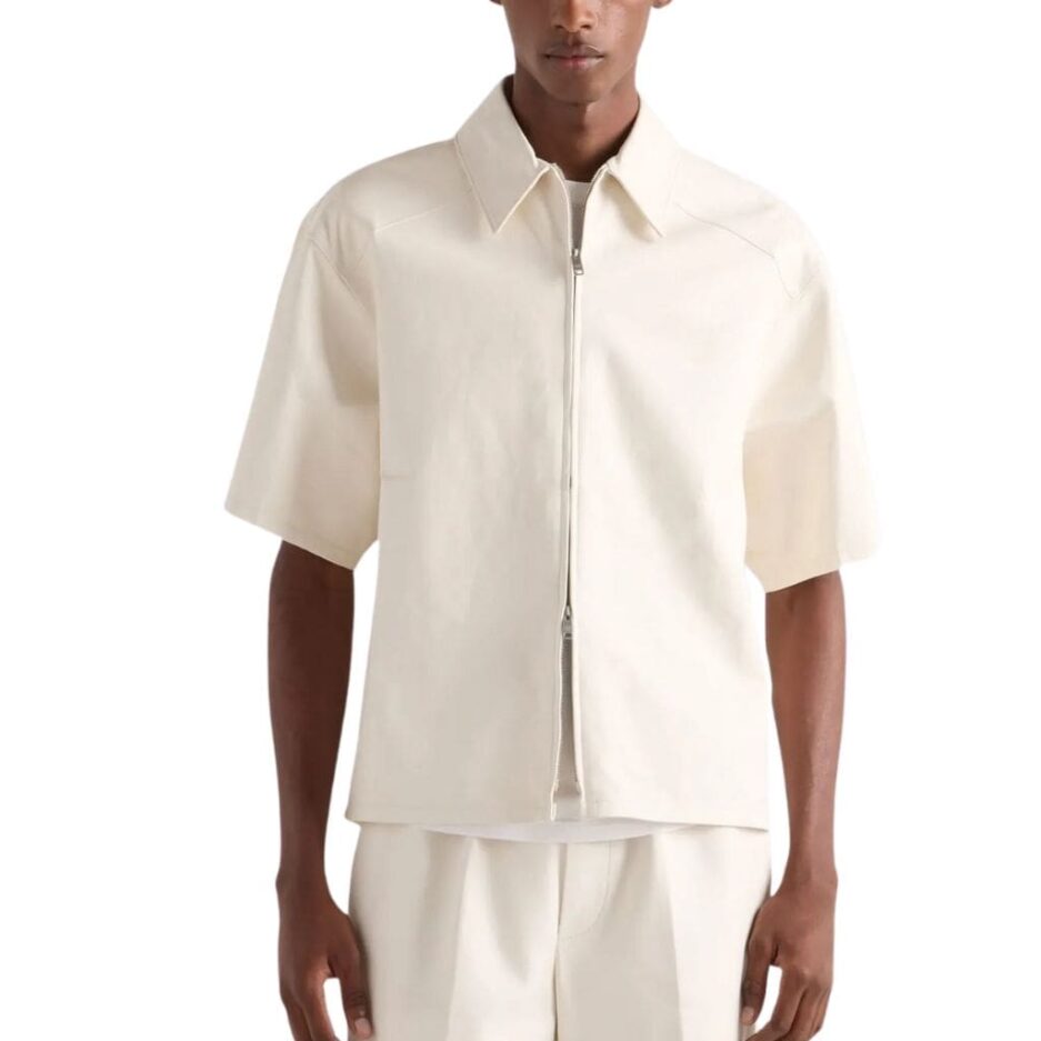 Off White Short Sleeves Leather Shirt