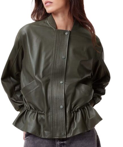 Womens Peplum Bomber Leather Jacket