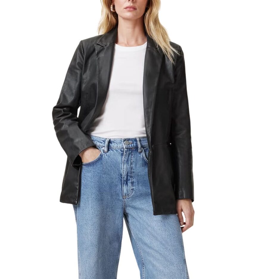 Single Button closure women leather blazer