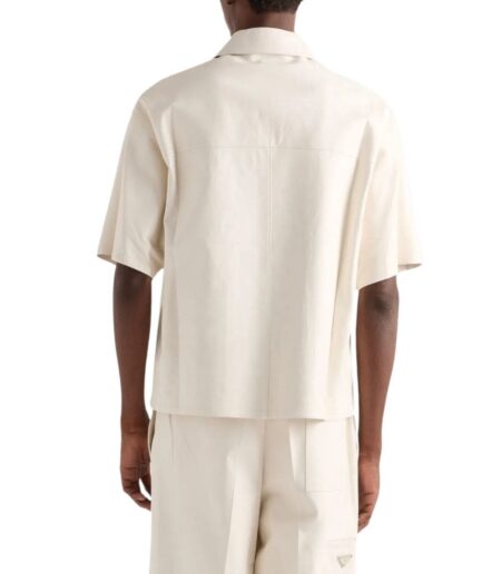 Back Off White Short Sleeves Leather Shirt
