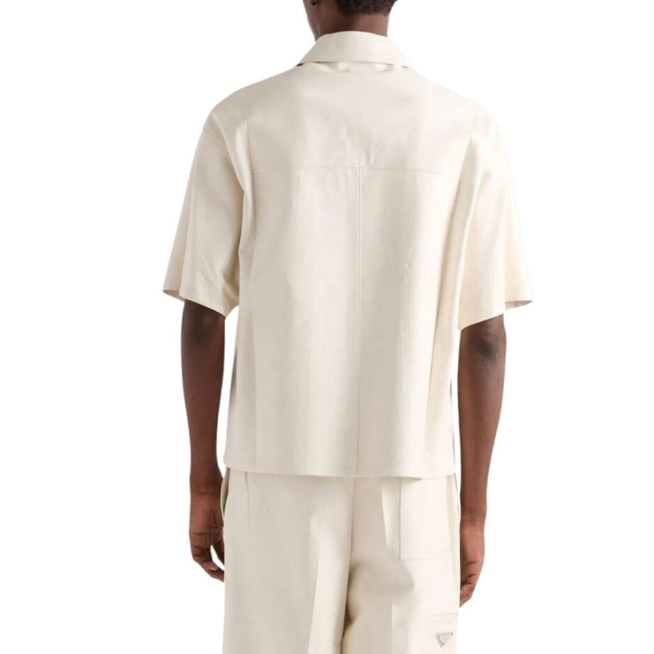 Back Off White Short Sleeves Leather Shirt