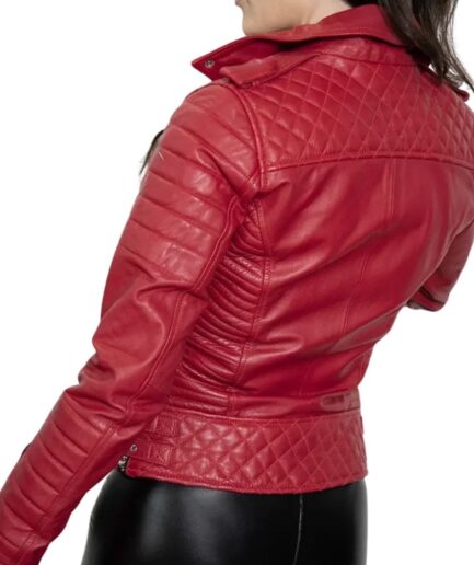 Back Quilted Red Leather Motorcycle Jacket