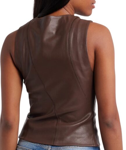Back Asymmetric Zip Front Leather Top