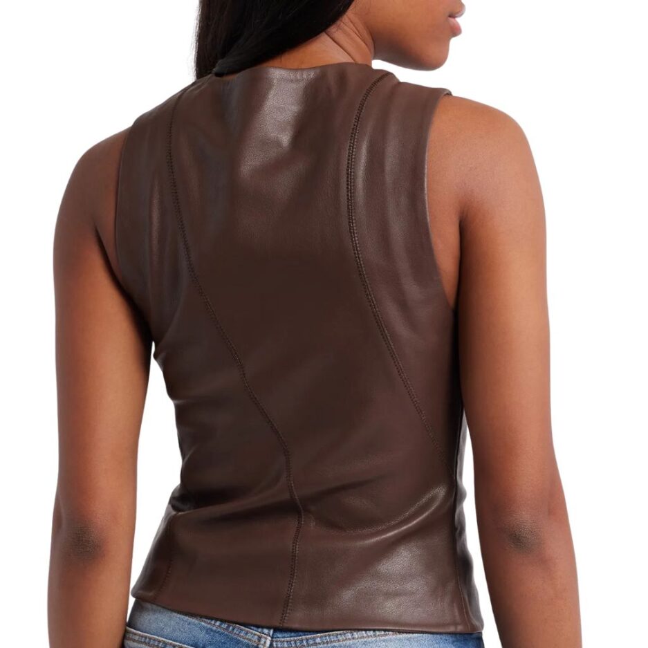 Back Asymmetric Zip Front Leather Top