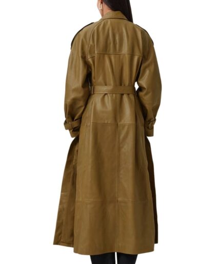 Back of Women’s Brown Leather Trench Coat