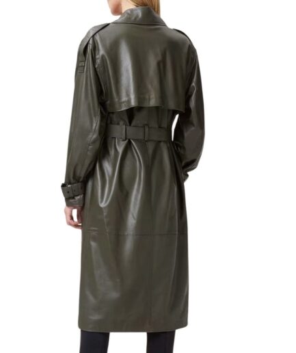 Back Women’s Olive Leather Long Trench Coat
