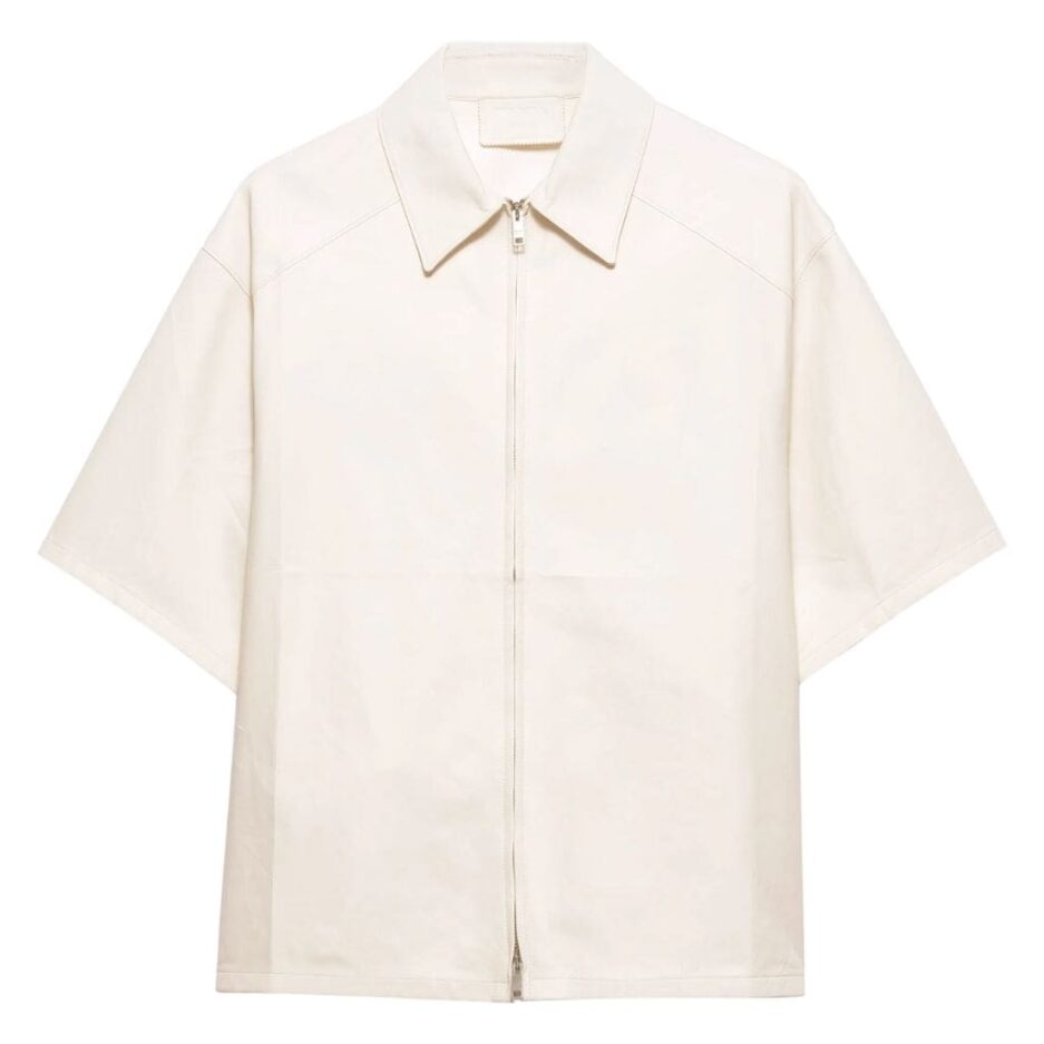 Off White Short Sleeves Leather Shirt for men