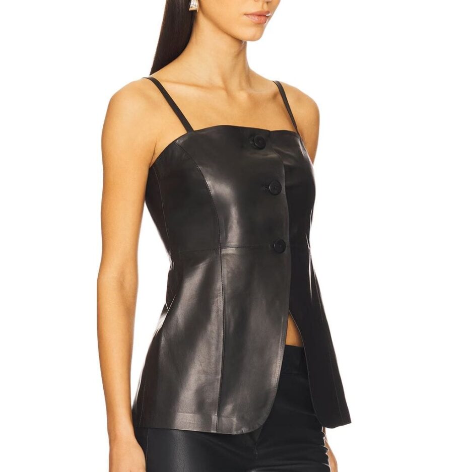 Women’s Black Leather Tank Top