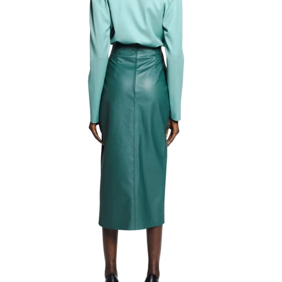 Corporate Green Leather Midi Skirt back