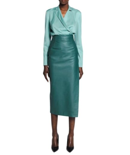 Corporate Green Leather Midi Skirt