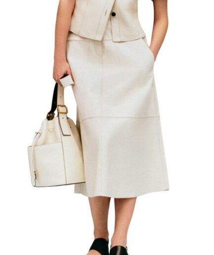 Panelled Detailing A-Line Midi Leather Skirt for all season