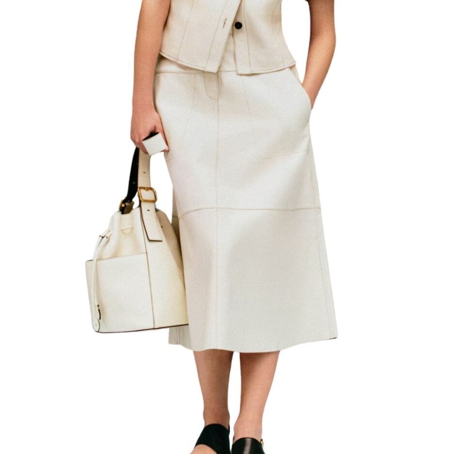Panelled Detailing A-Line Midi Leather Skirt for all season