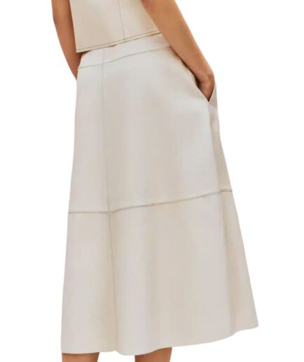 Panelled Detailing A-Line Midi Leather Skirt back