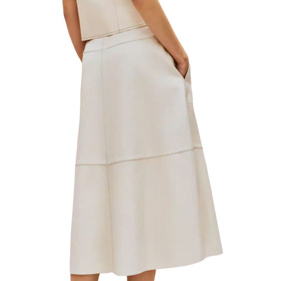 Panelled Detailing A-Line Midi Leather Skirt back