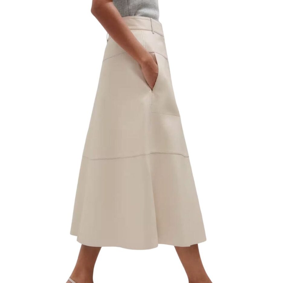 Off White Panelled Detailing A-Line Midi Leather Skirt