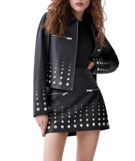 Women's Studded Leather Jacket Black Brissleatherstudio