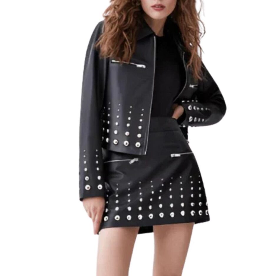 Women's Studded Leather Jacket Black Brissleatherstudio