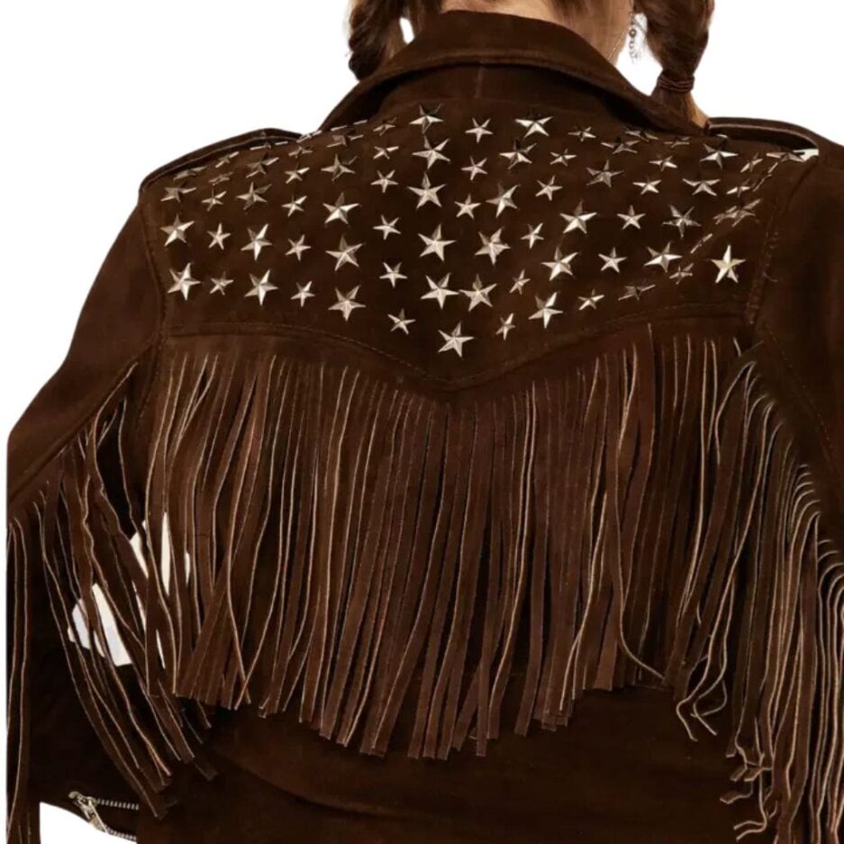 Start Studs with fringe detailing leather jacket for women