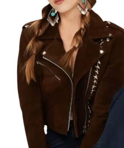 Brown Fringe Suede Studded Leather Jacket
