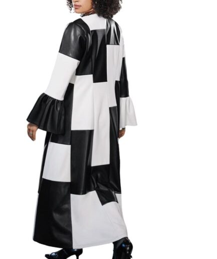 Colorblocked Women Leather Trench Coat back