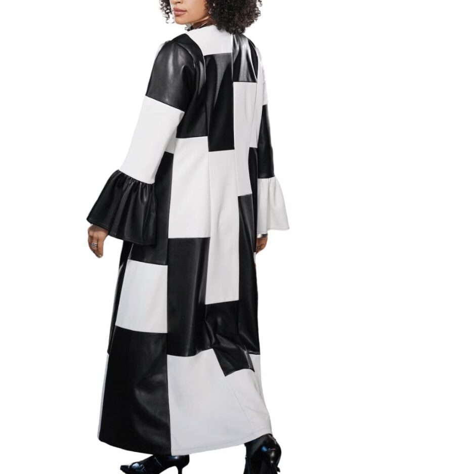 Colorblocked Women Leather Trench Coat back